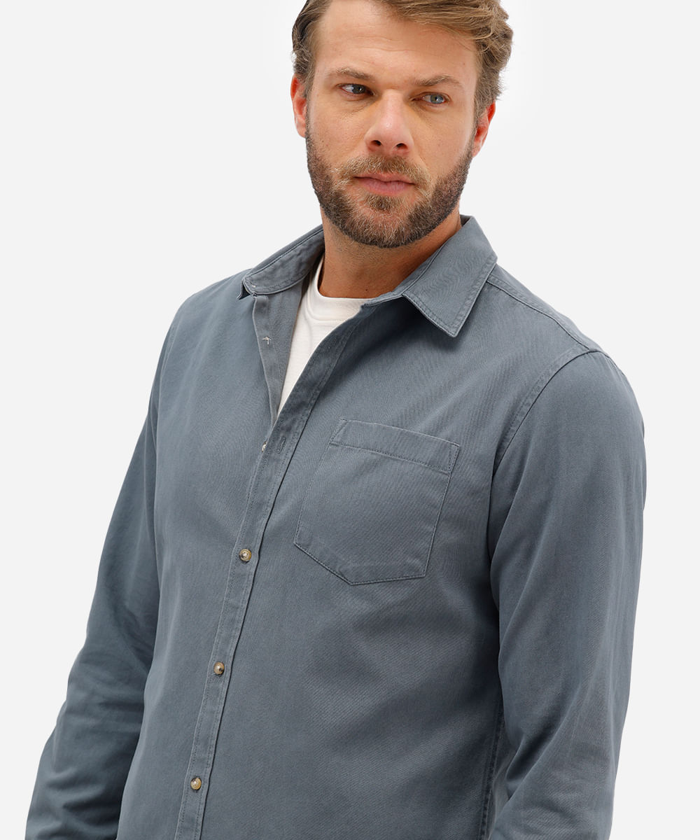 camisa comfort de sarja manga longa azul