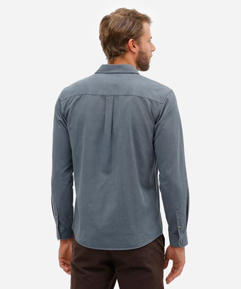 camisa comfort de sarja manga longa azul