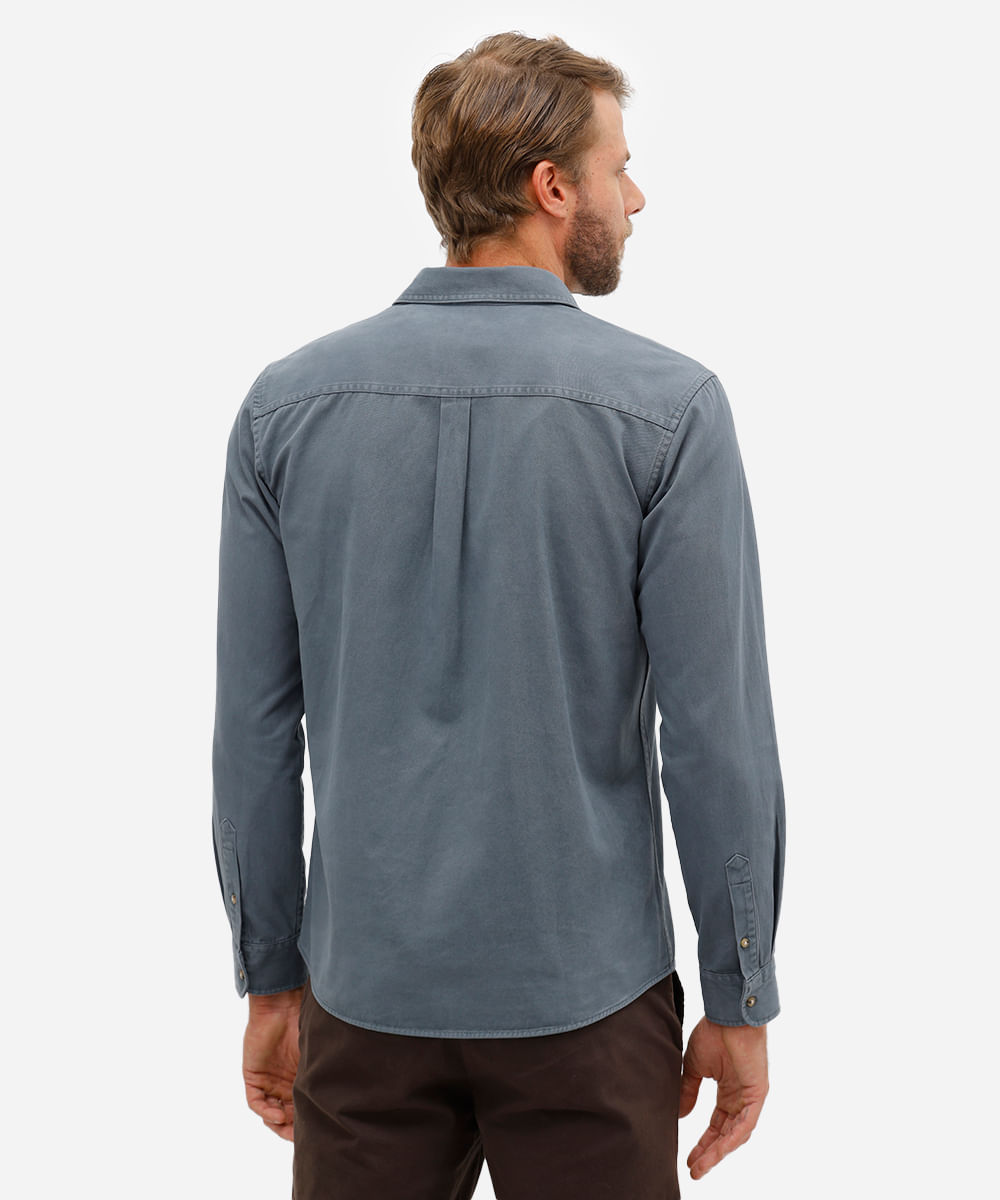 camisa comfort de sarja manga longa azul