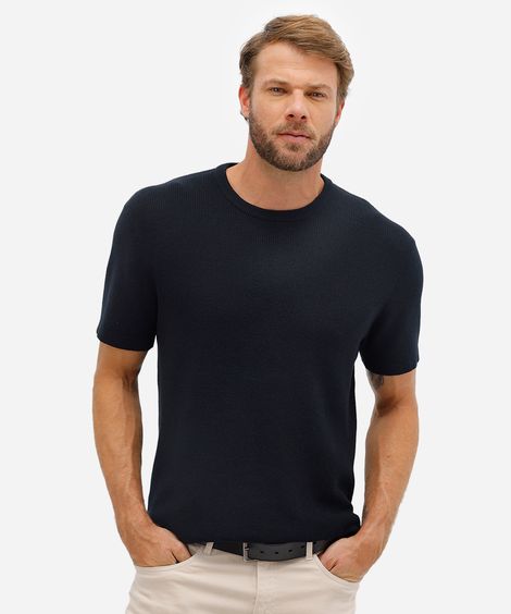 camiseta masculina manga curta comfort tricot preta