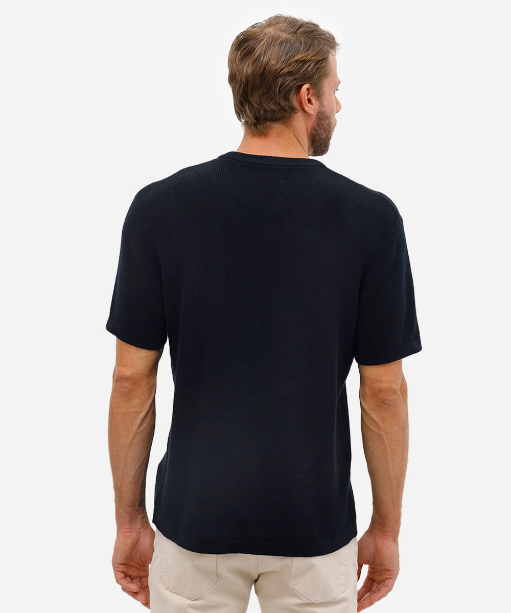 camiseta masculina manga curta comfort tricot preta