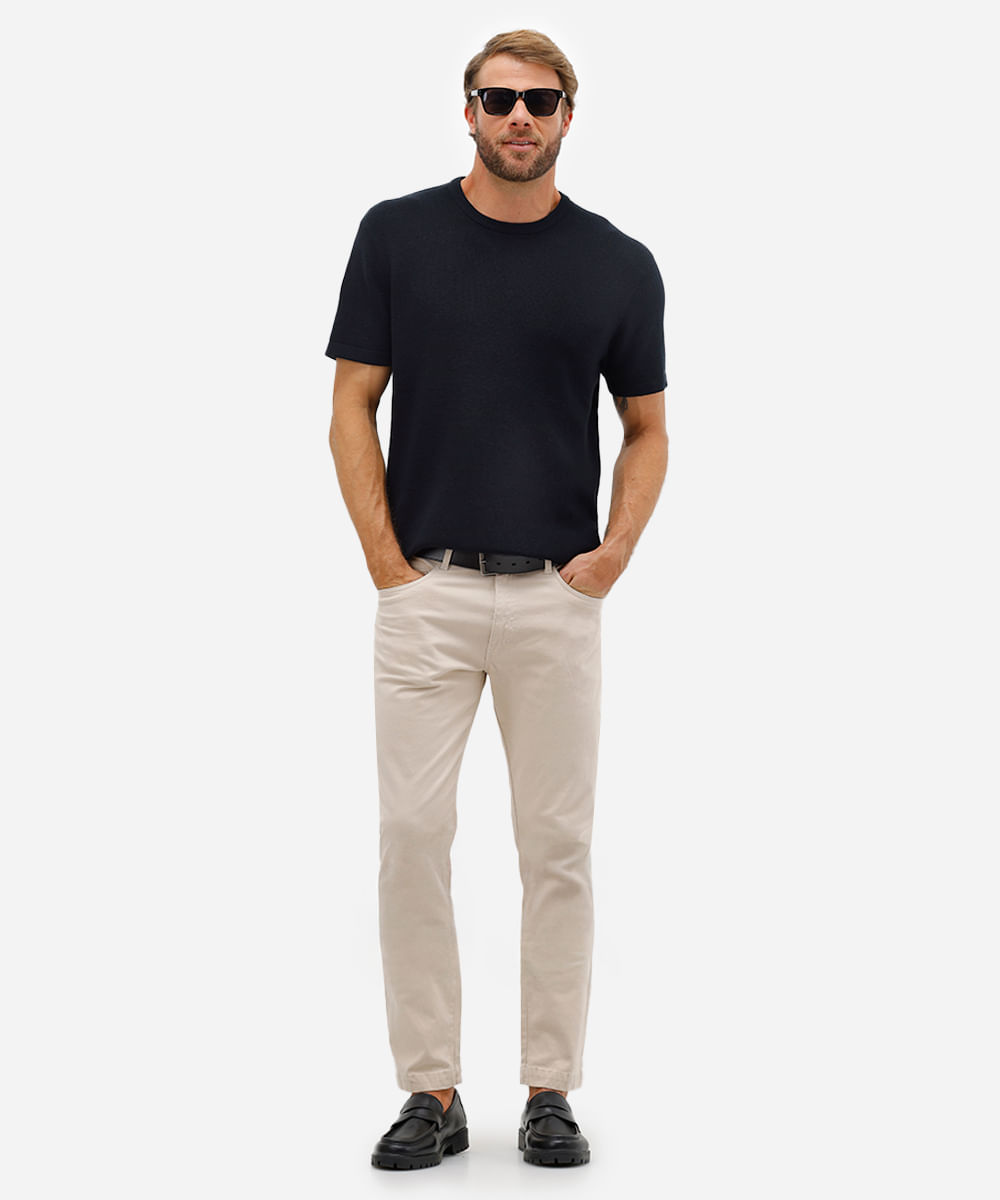 camiseta masculina manga curta comfort tricot preta