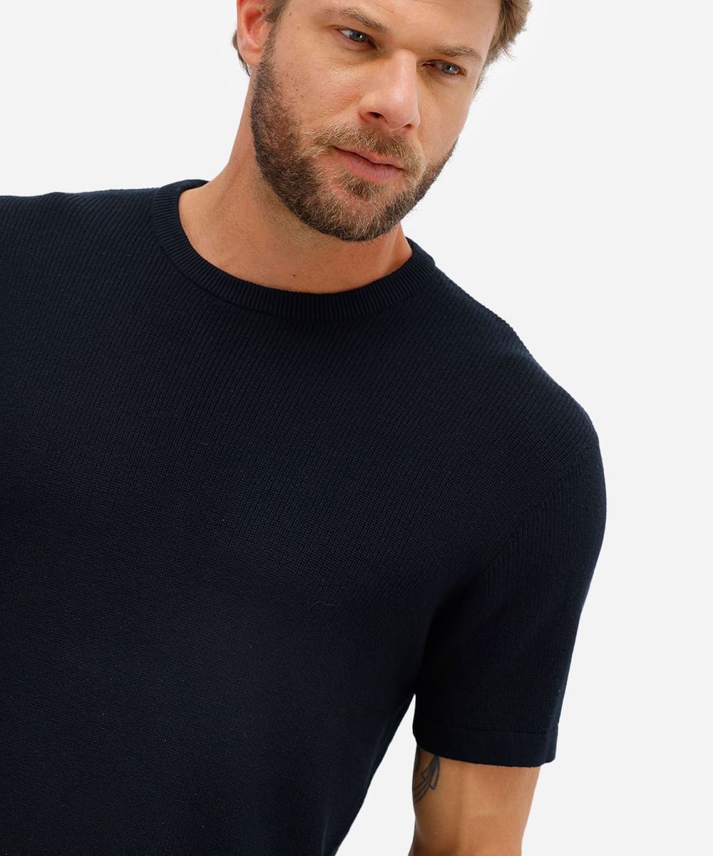 camiseta masculina manga curta comfort tricot preta