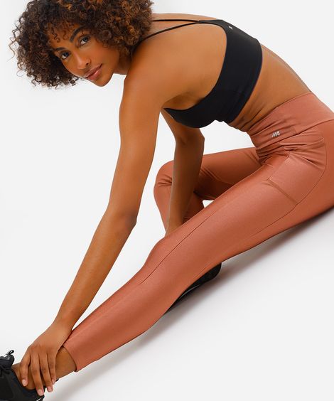 calça legging cintura alta com bolso esportiva bronze