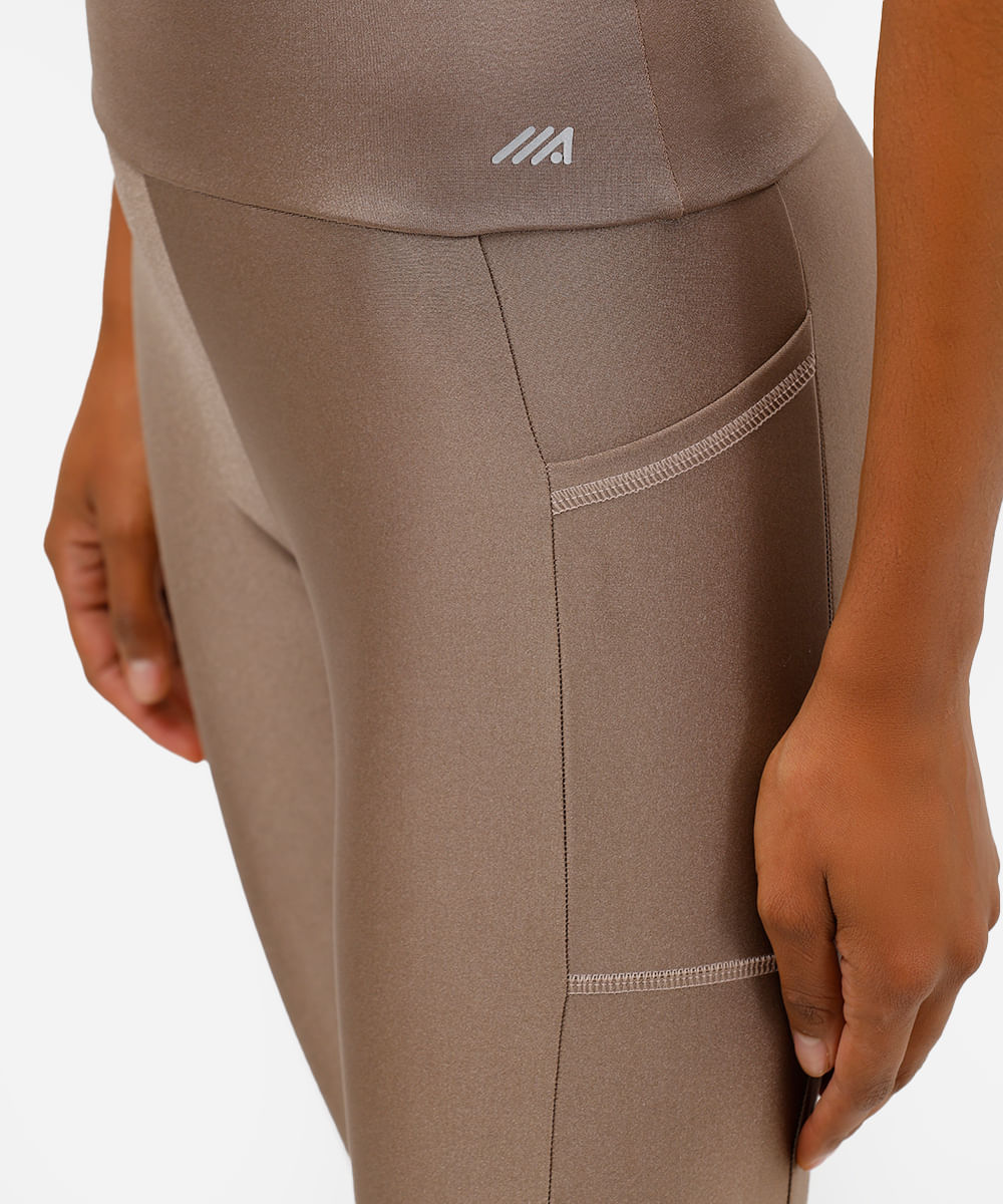 calça legging cintura alta com bolso esportiva ace marrom