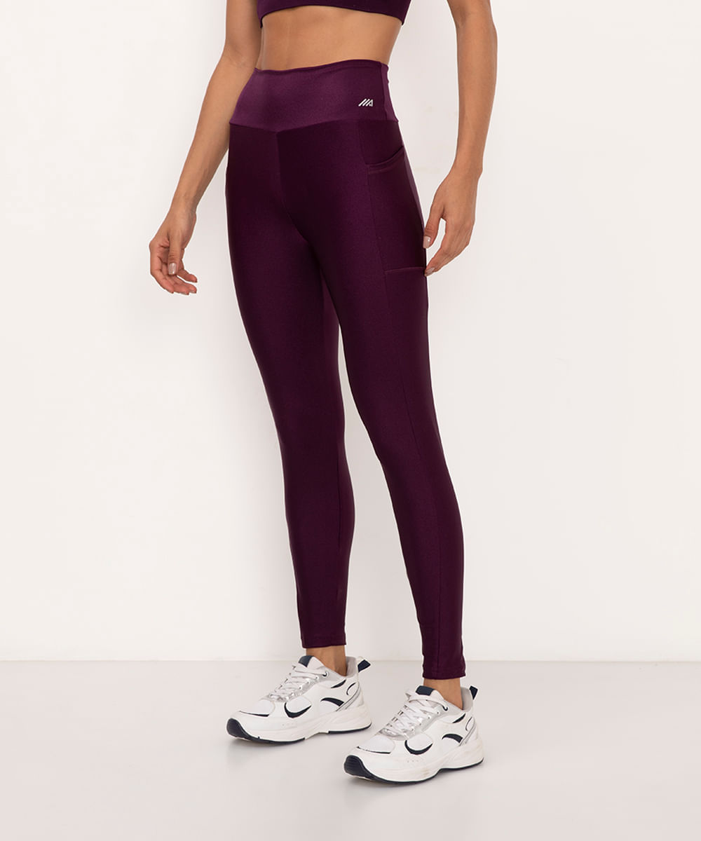 calça legging cintura alta com bolso esportiva roxa