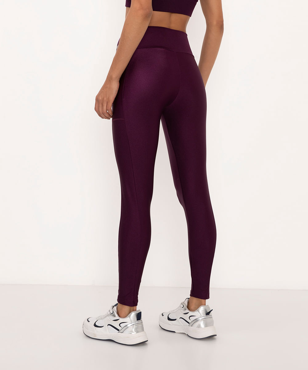 calça legging cintura alta com bolso esportiva roxa