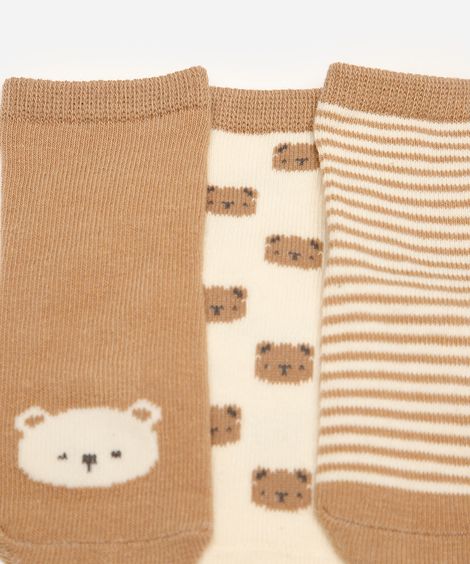 kit de 3 meias infantis ursinhos colorido