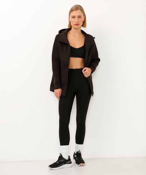 calça legging básica cós largo texturizada esportiva preta
