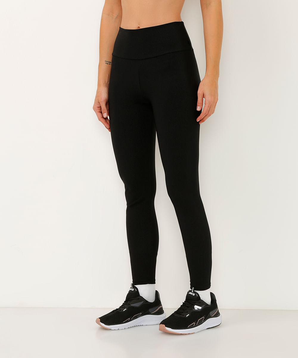 calça legging básica cós largo texturizada esportiva preta