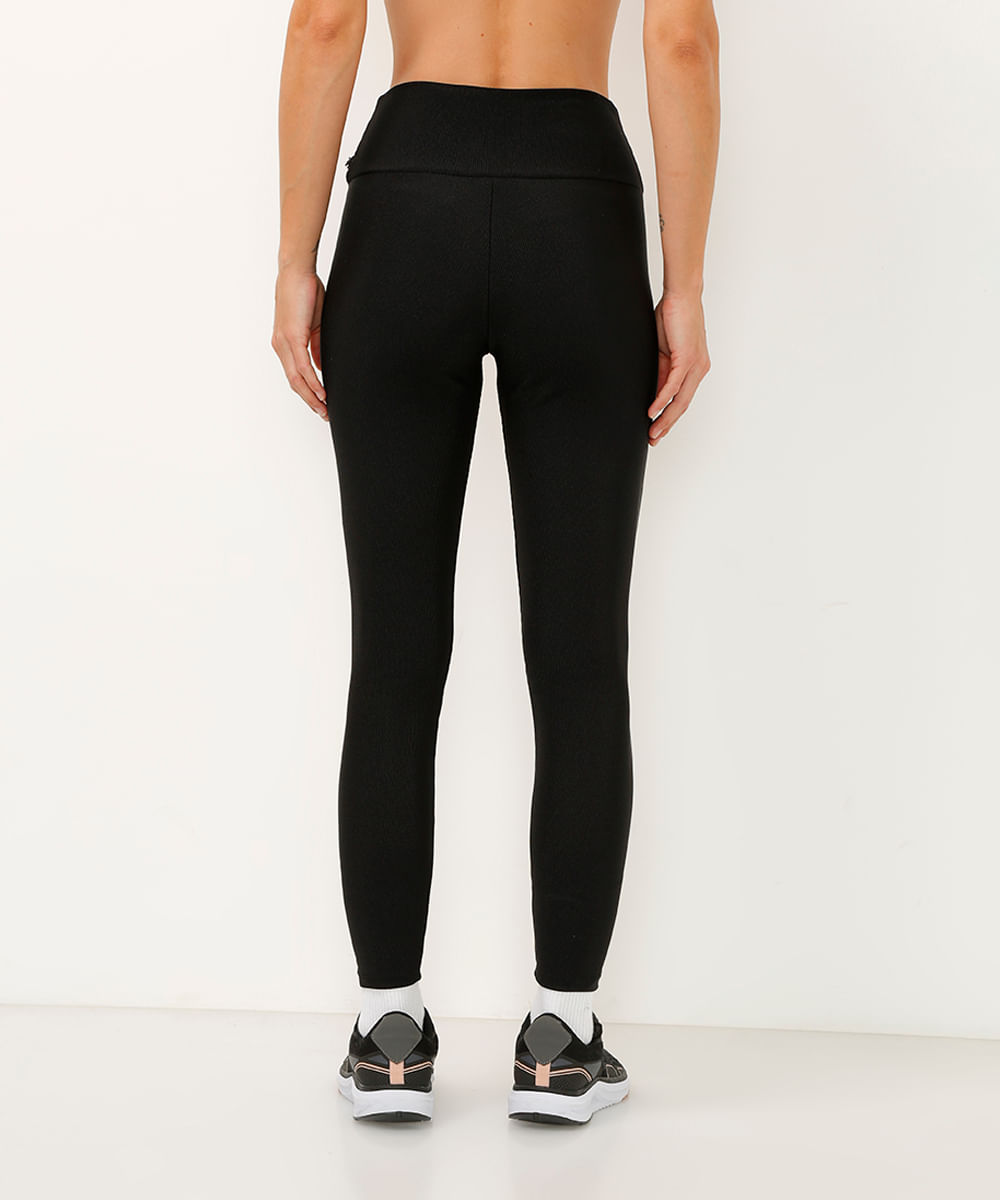 calça legging básica cós largo texturizada esportiva preta