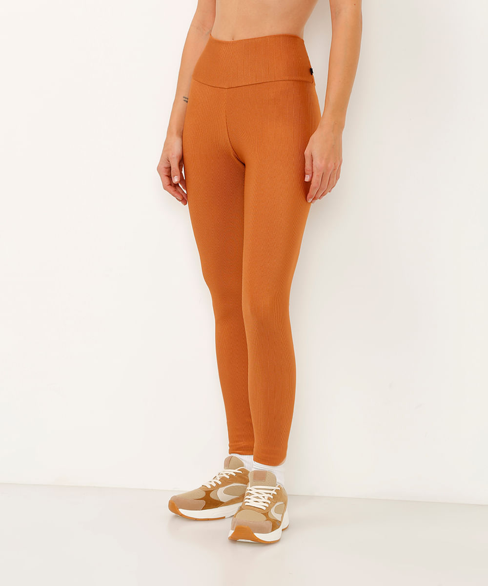 calça legging básica cós largo texturizada esportiva ace bronze