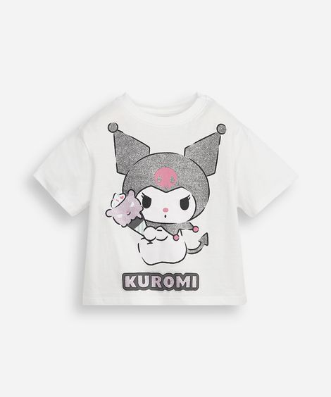 blusa infantil de algodão hello kitty kuromi com glitter off white