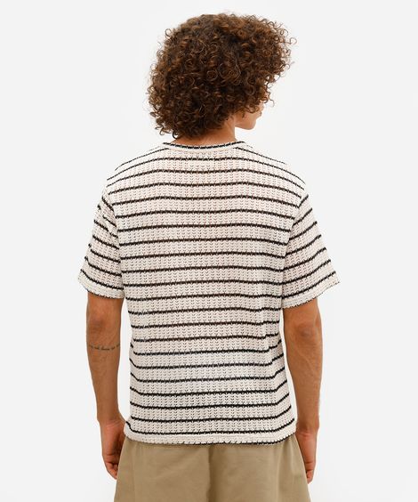 camiseta masculina de tricot listrada preta