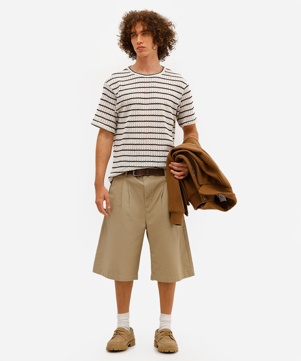 camiseta masculina de tricot listrada preta