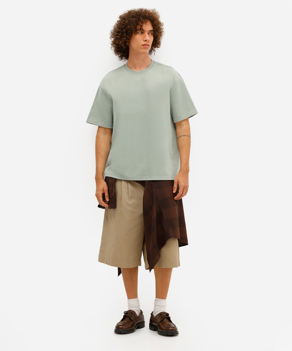 camiseta masculina manga curta com recorte verde