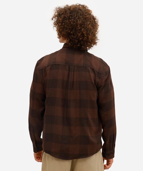 camisa masculina manga longa xadrez marrom