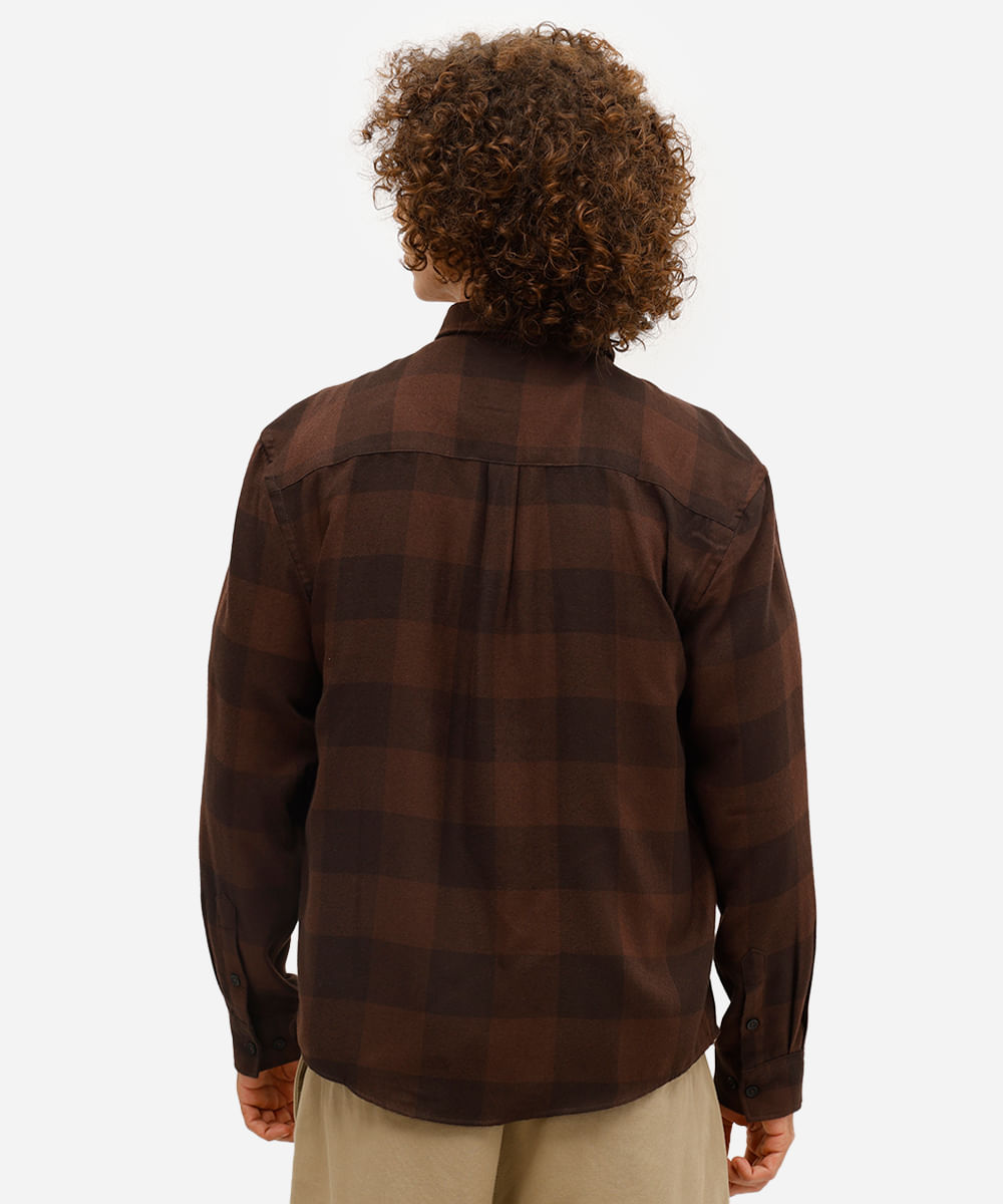 camisa masculina manga longa xadrez marrom