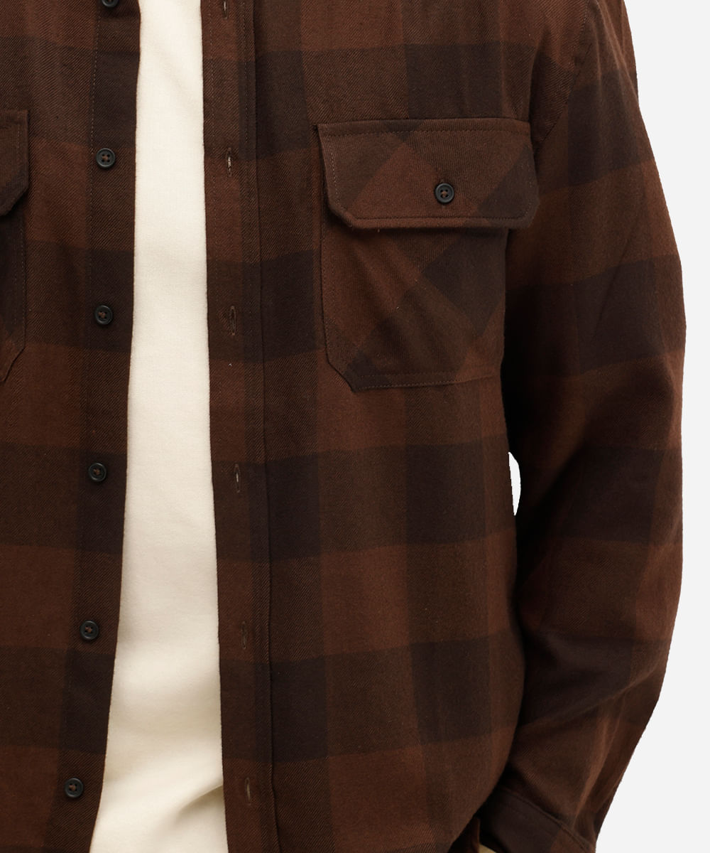 camisa masculina manga longa xadrez marrom