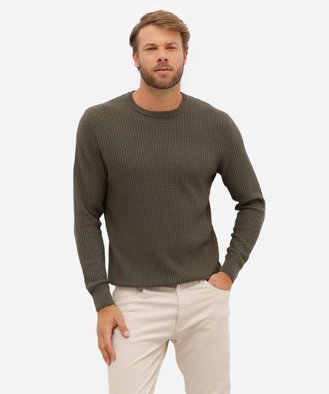 suéter masculino de tricot texturizado verde