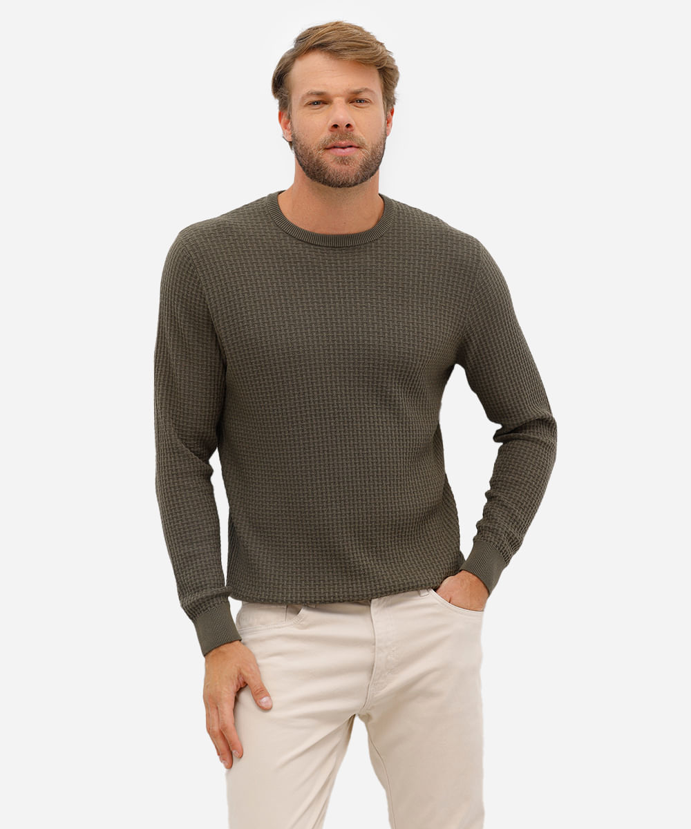 suéter masculino de tricot texturizado verde