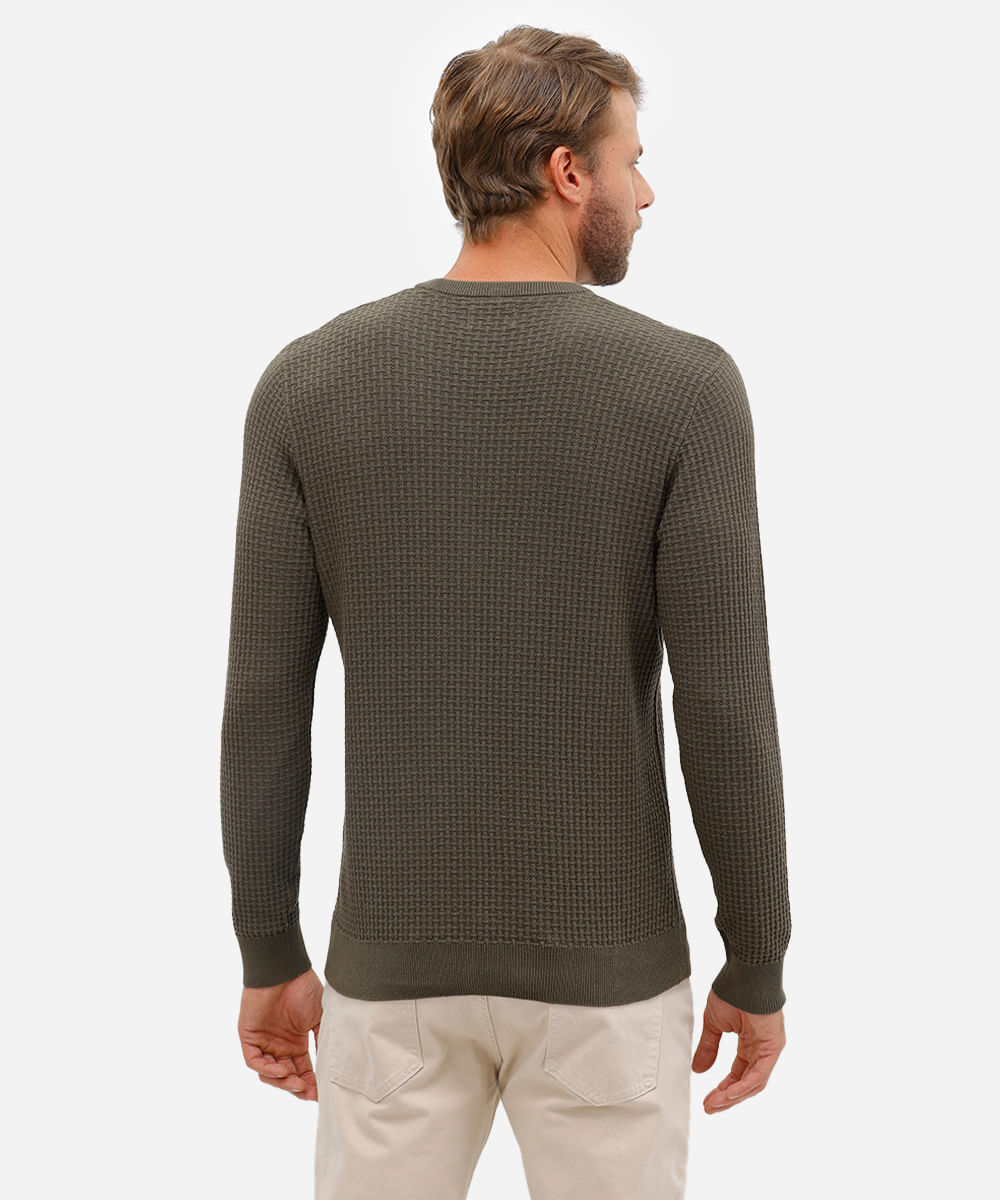 suéter masculino de tricot texturizado verde