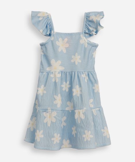 vestido infantil com recorte floral texturizado azul