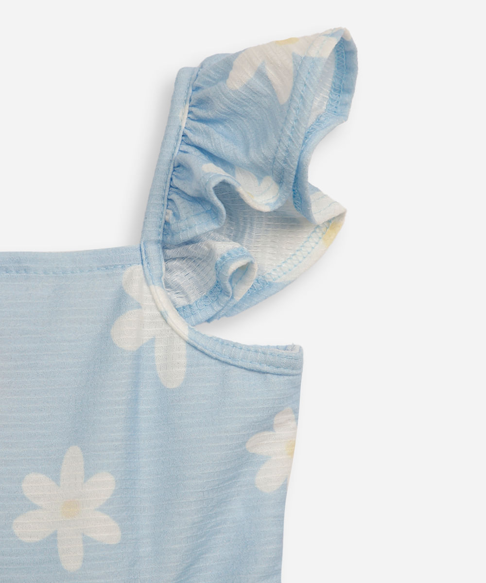 vestido infantil com recorte floral texturizado azul