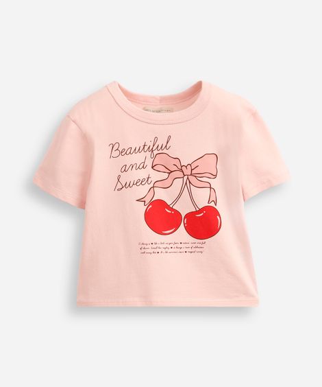 camiseta baby tee juvenil de algodão laço rosa