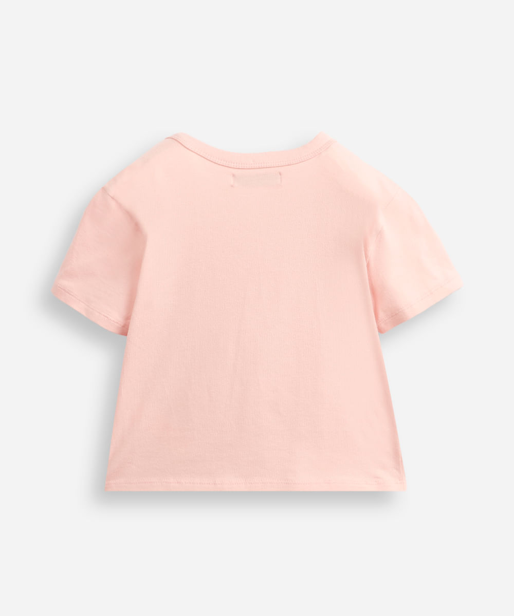 camiseta baby tee juvenil de algodão laço rosa