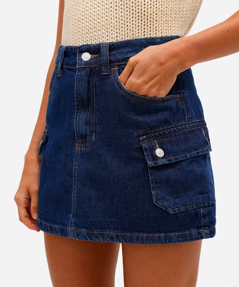 short saia cargo feminino jeans azul