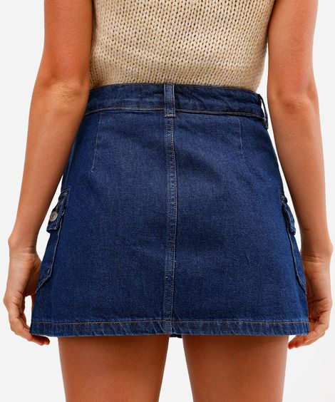 short saia cargo feminino jeans azul