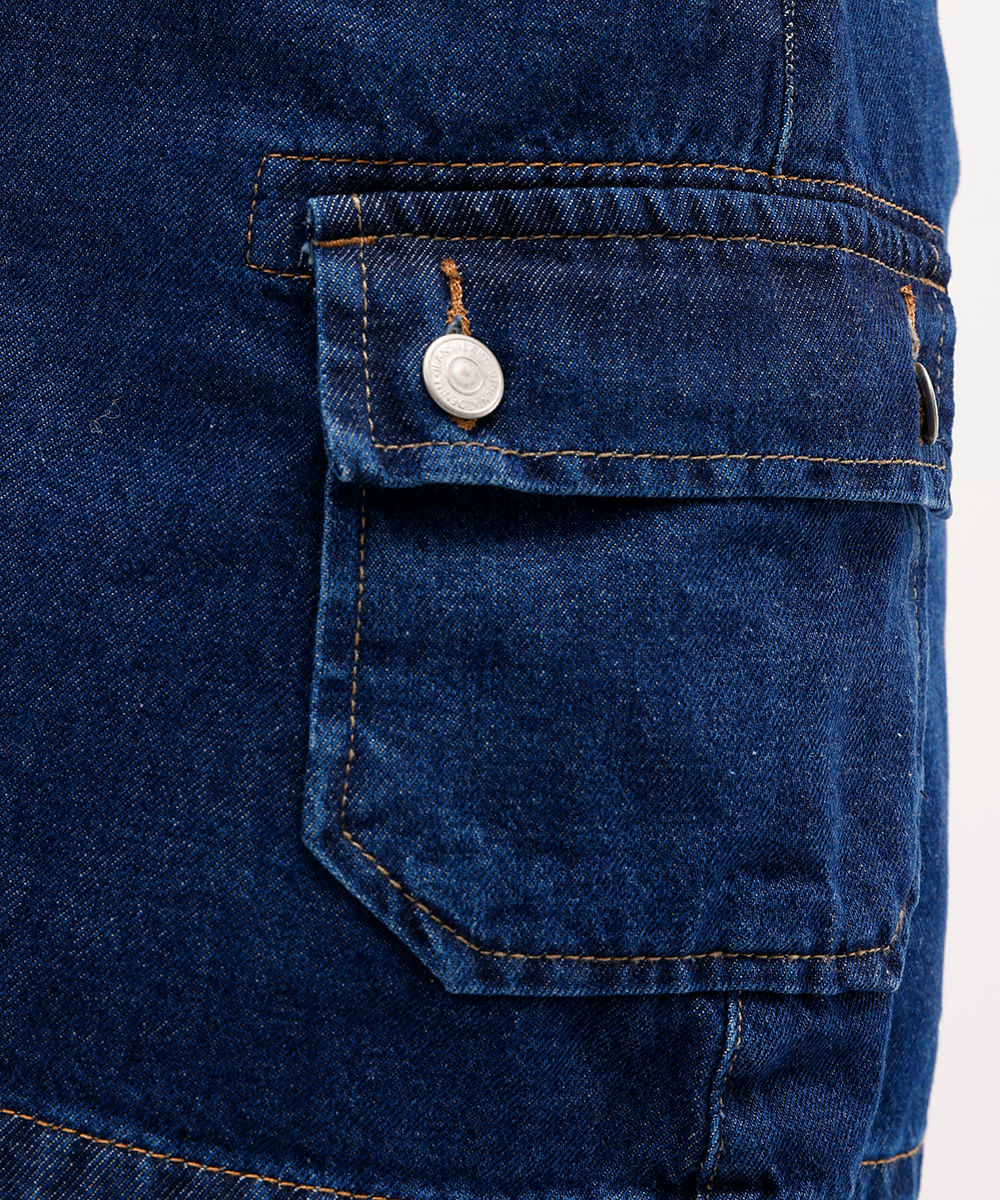 short saia cargo feminino jeans azul