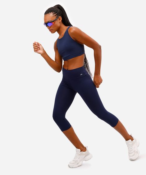 calça corsário básica cós largo esportiva azul