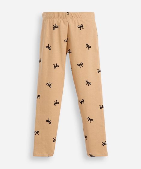 calça legging infantil de algodão laços bege