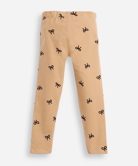 calça legging infantil de algodão laços bege