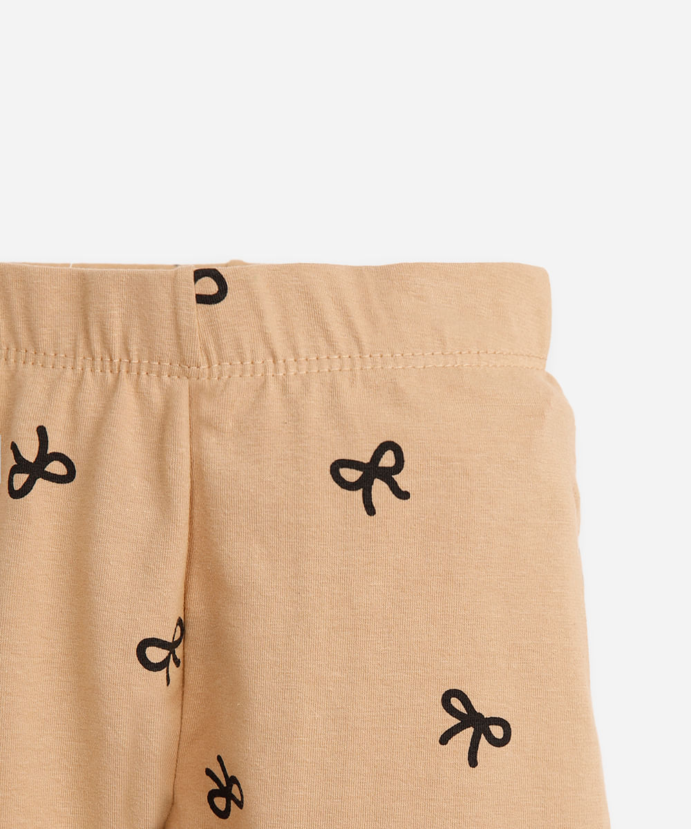 calça legging infantil de algodão laços bege