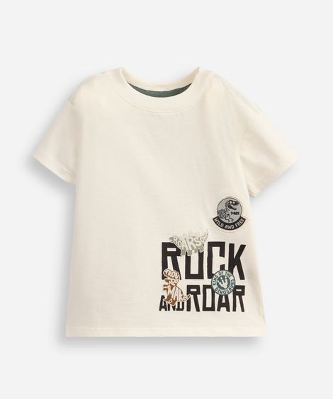 camiseta infantil de algodão dino off white