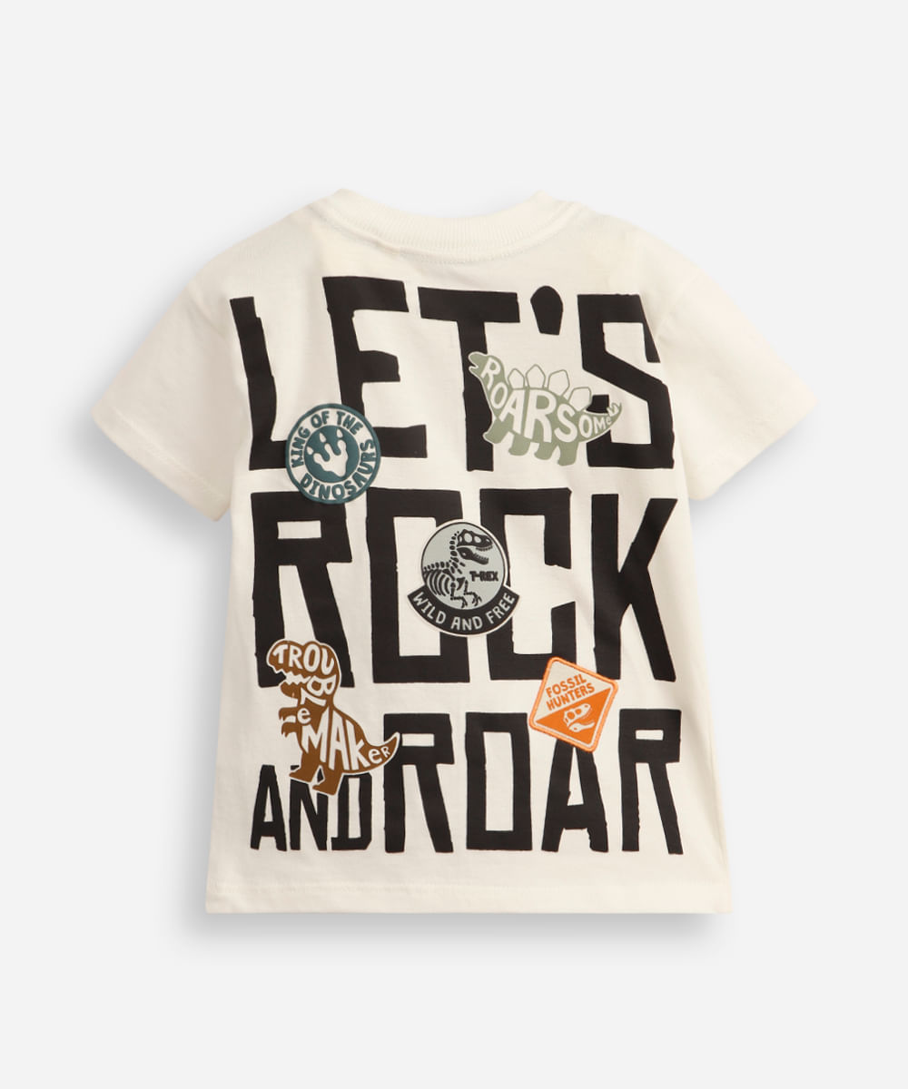 camiseta infantil de algodão dino off white