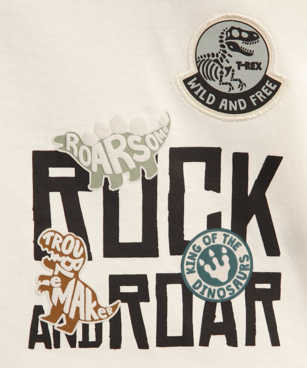 camiseta infantil de algodão dino off white