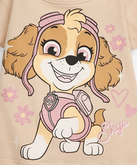 conjunto curto infantil de algodão patrulha canina bege