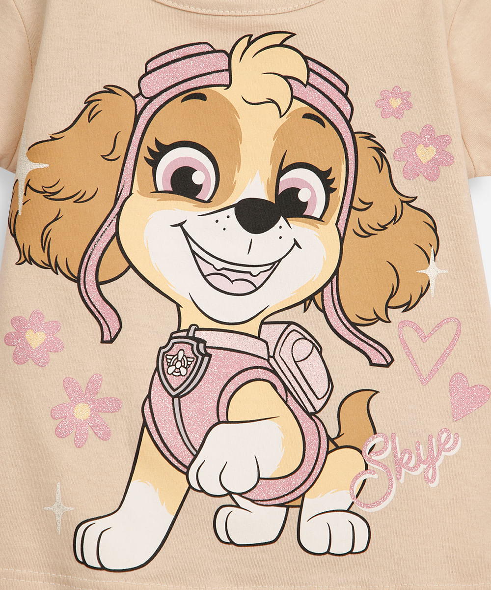 conjunto curto infantil de algodão patrulha canina bege
