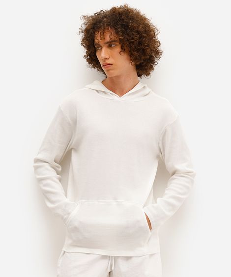 blusa masculina com capuz texturizada off white