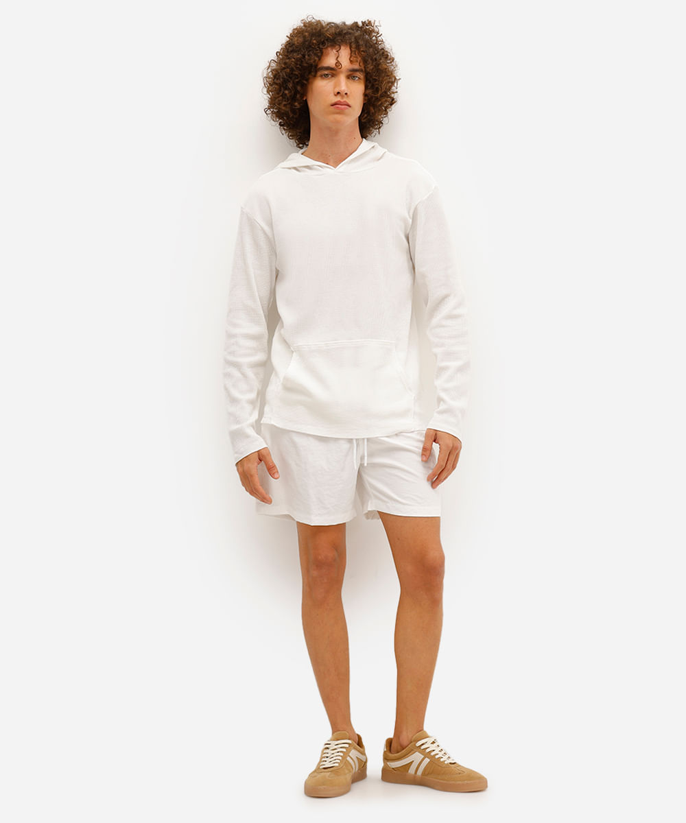 blusa masculina com capuz texturizada off white