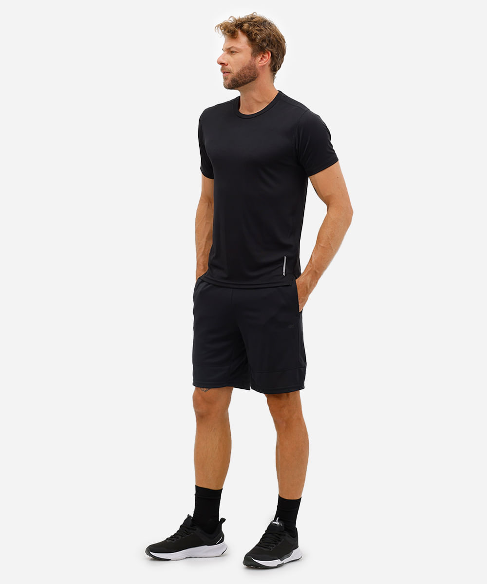bermuda esportiva masculina com recorte texturizada preta