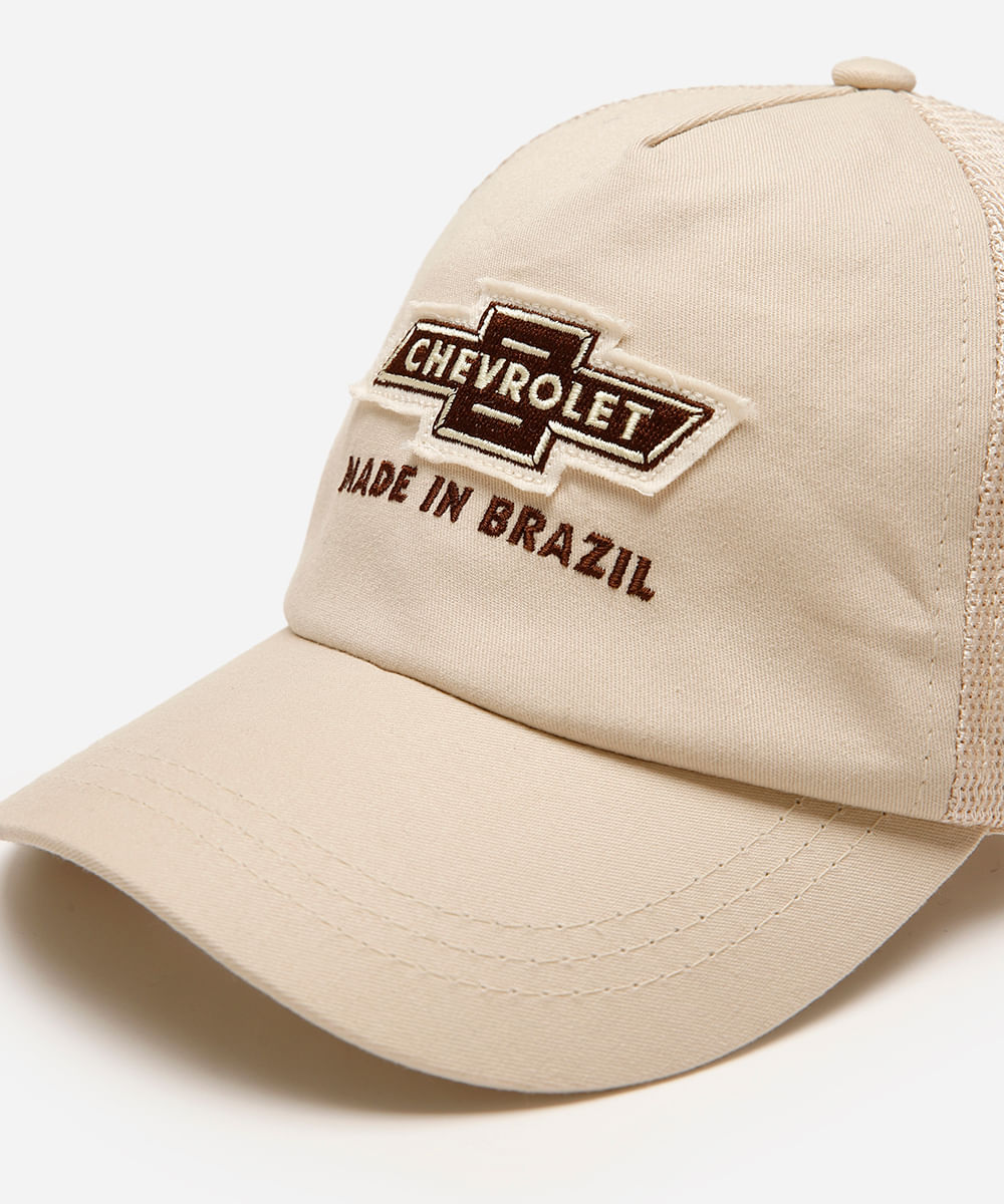 boné aba curva masculino chevrolet bege