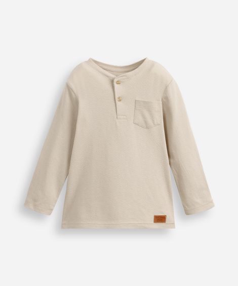 camiseta infantil texturizada manga longa com bolso bege
