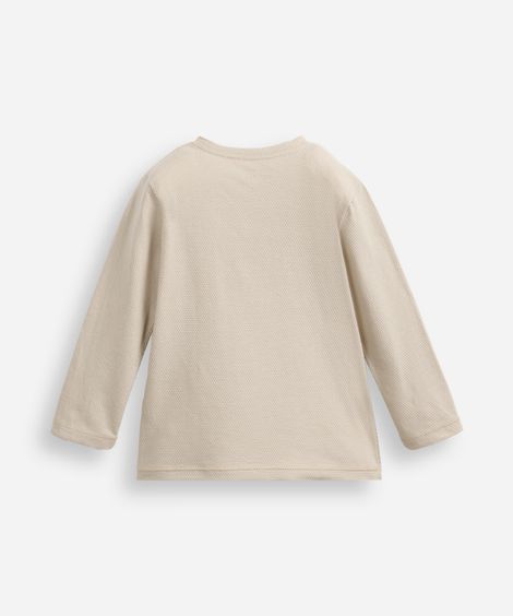 camiseta infantil texturizada manga longa com bolso bege