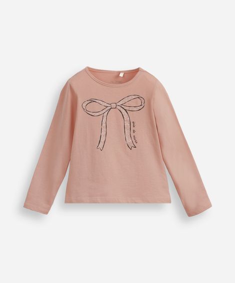 camiseta infantil de algodão laço com glitter rosa