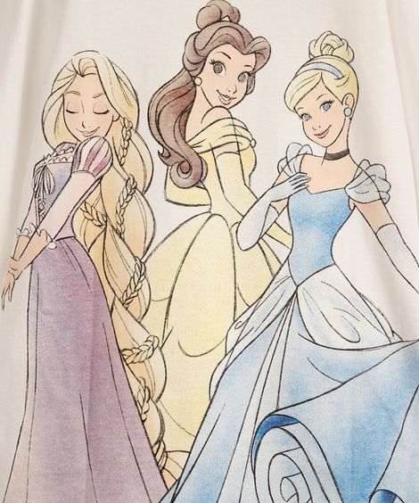 camiseta infantil de algodão princesas com glitter off white